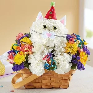 Purrfect Party Cat Flower Basket