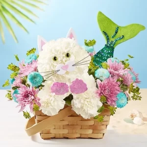 Seaside Mermaid Cat Flower Basket